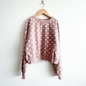 By the River Pink Polka Dot Sweater Long Sleeve Women's S Crewneck Elastic Waist